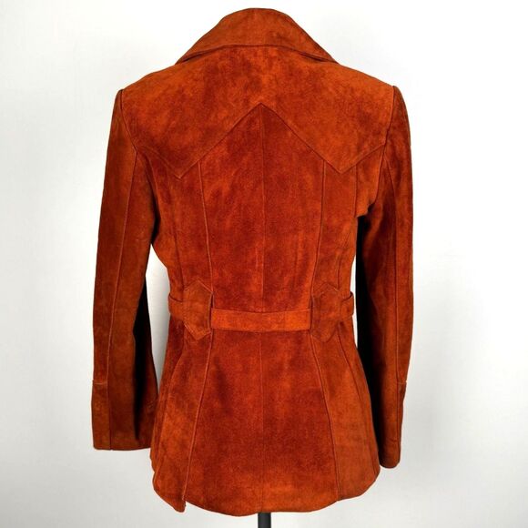 Vintage 70s Rust Suede Leather Jacket | Retro Belted Coat | Made in Korea - Picture 10 of 15